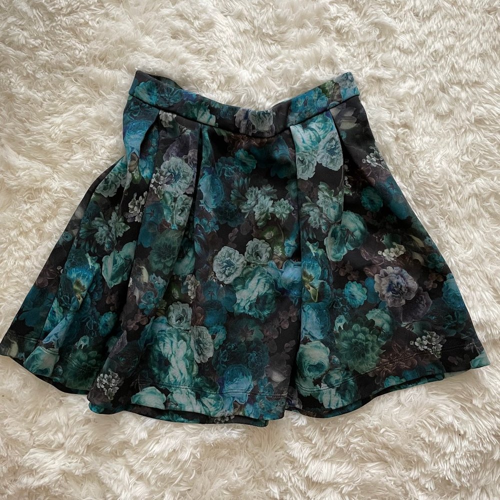 Express Floral Pleated A-Line Skirt